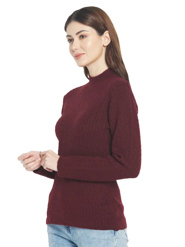 Mettle Women Maroon Cable Knit Pullover