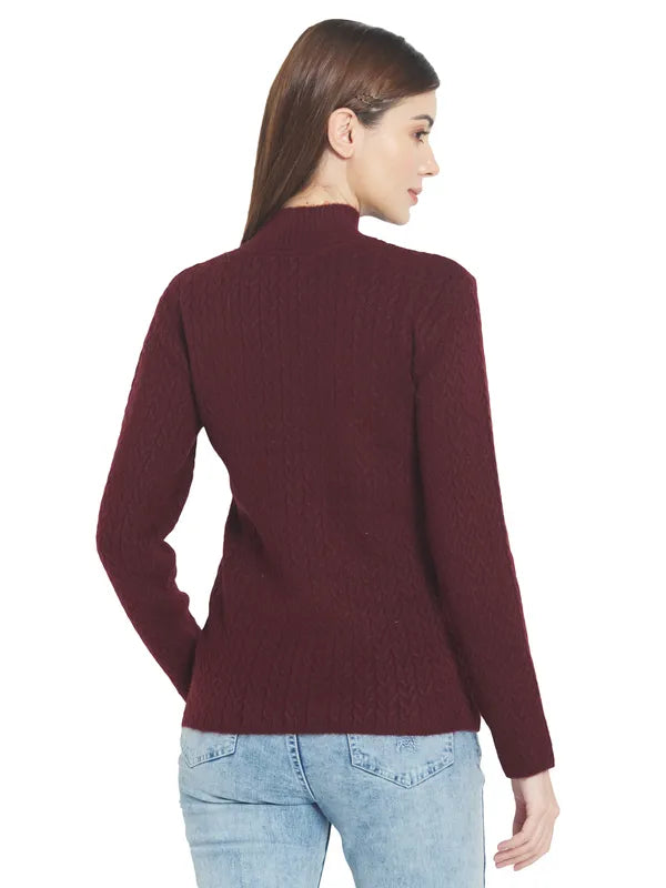 Mettle Women Maroon Cable Knit Pullover