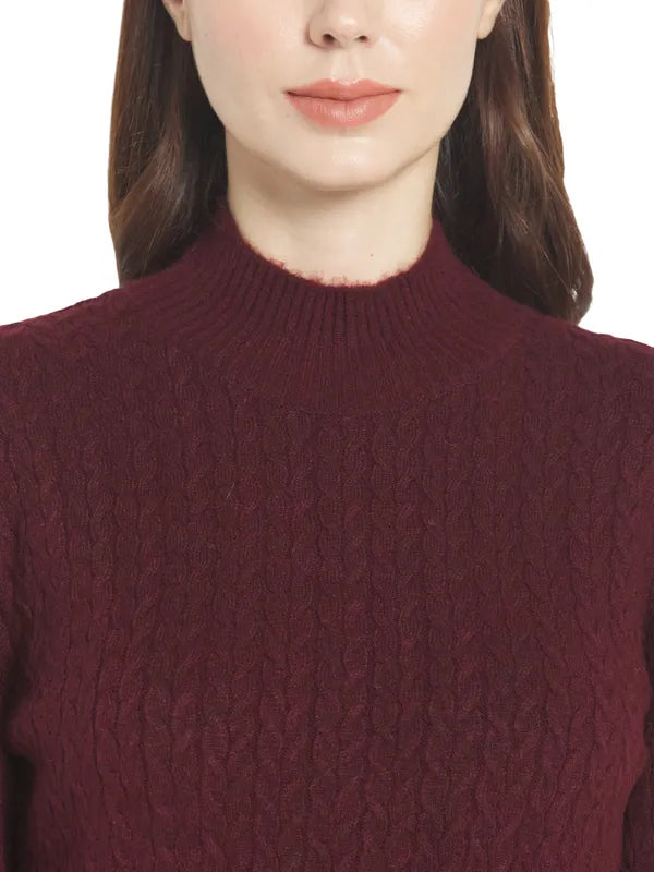 Mettle Women Maroon Cable Knit Pullover