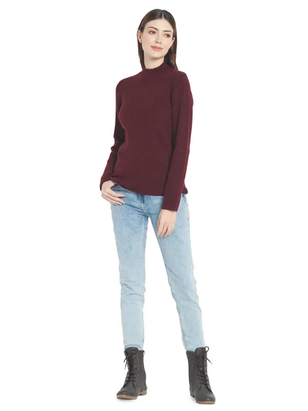 Mettle Women Maroon Cable Knit Pullover