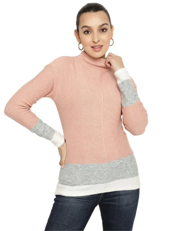 Mettle Women Pink Grey Colourblocked Colourblocked Pullover