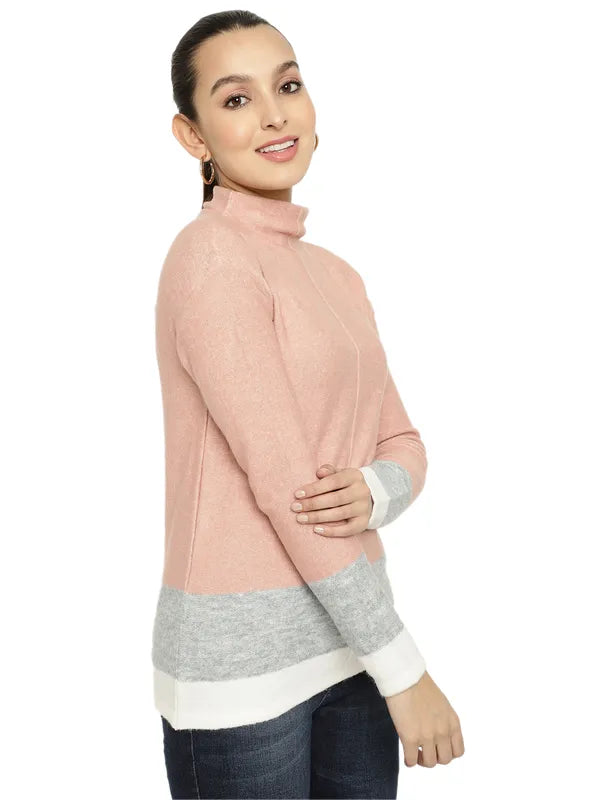 Mettle Women Pink Grey Colourblocked Colourblocked Pullover