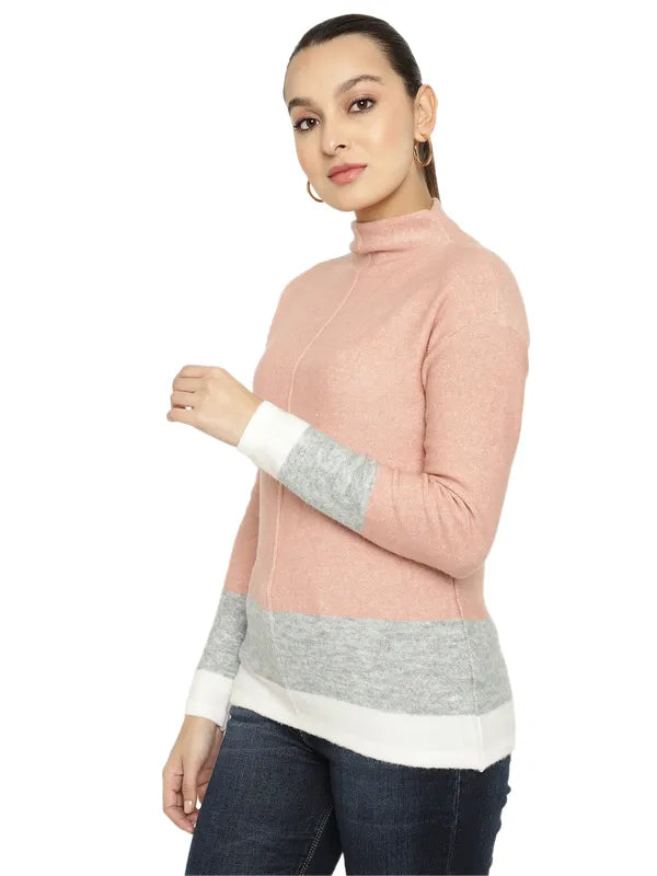 Mettle Women Pink Grey Colourblocked Colourblocked Pullover