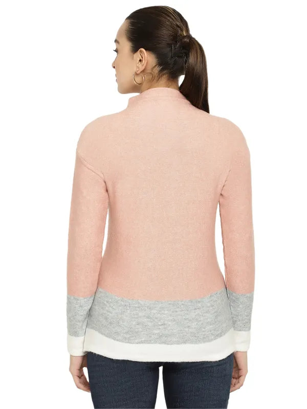 Mettle Women Pink Grey Colourblocked Colourblocked Pullover