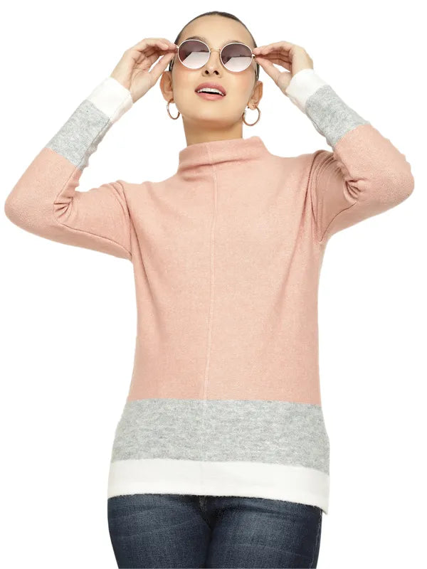 Mettle Women Pink Grey Colourblocked Colourblocked Pullover