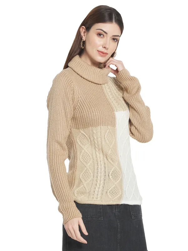 Mettle Women Brown  White Colourblocked Colourblocked Pullover