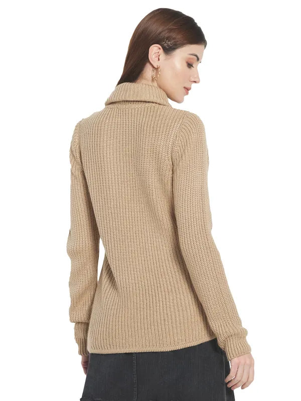 Mettle Women Brown  White Colourblocked Colourblocked Pullover