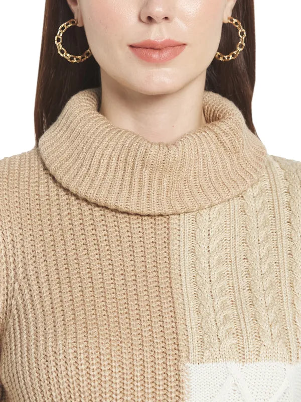 Mettle Women Brown  White Colourblocked Colourblocked Pullover