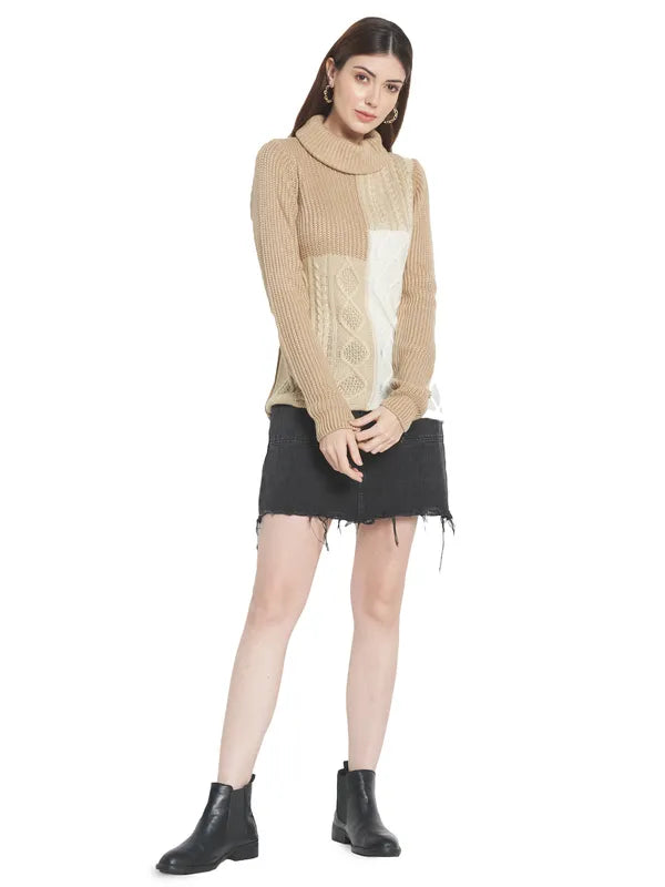 Mettle Women Brown  White Colourblocked Colourblocked Pullover