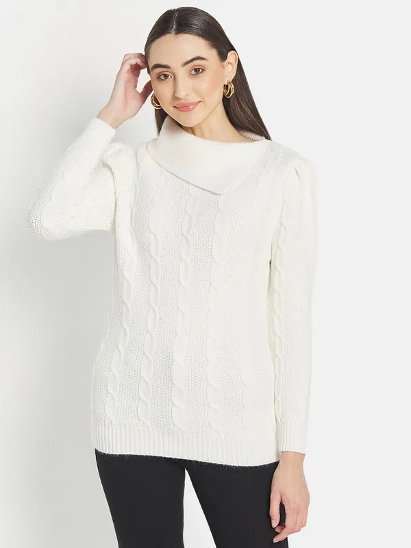 Mettle Women White Cable Knit Pullover