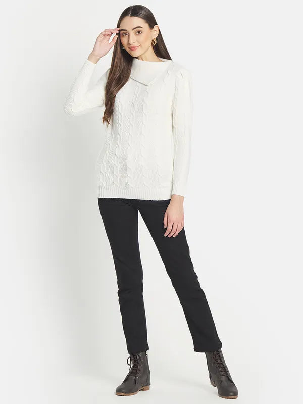 Mettle Women White Cable Knit Pullover