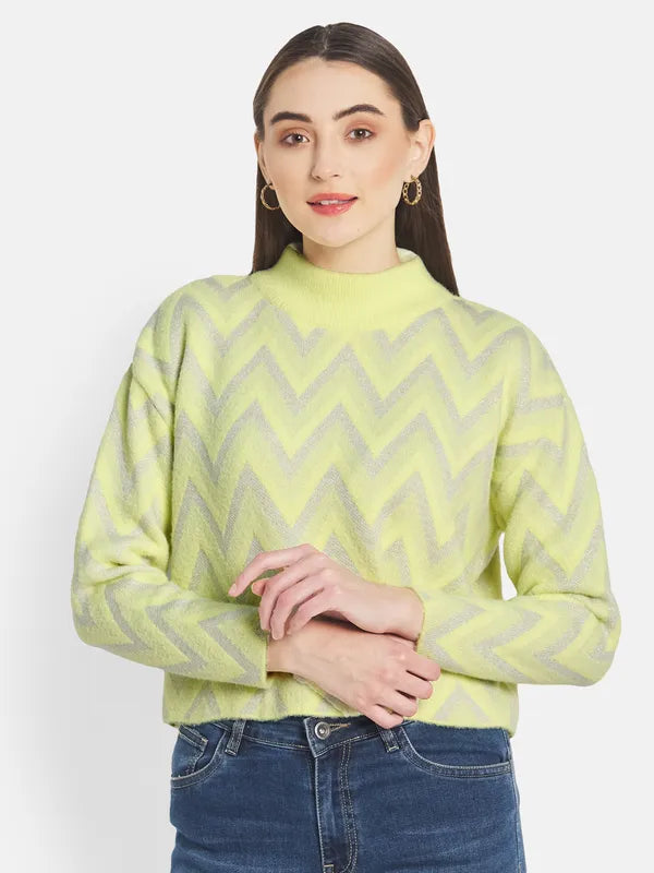 Mettle Women Yellow Grey Printed Pullover