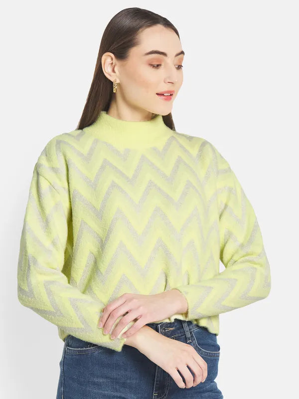 Mettle Women Yellow Grey Printed Pullover