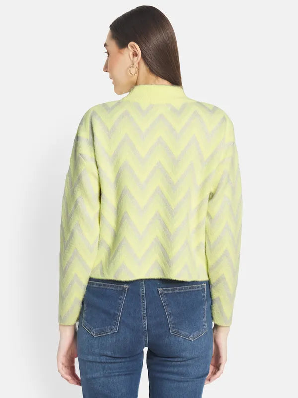 Mettle Women Yellow Grey Printed Pullover