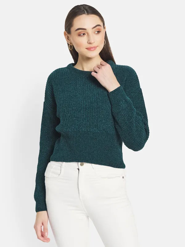 Mettle Women Green Cable Knit Pullover