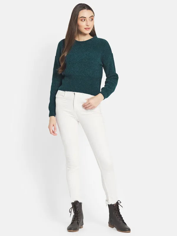 Mettle Women Green Cable Knit Pullover