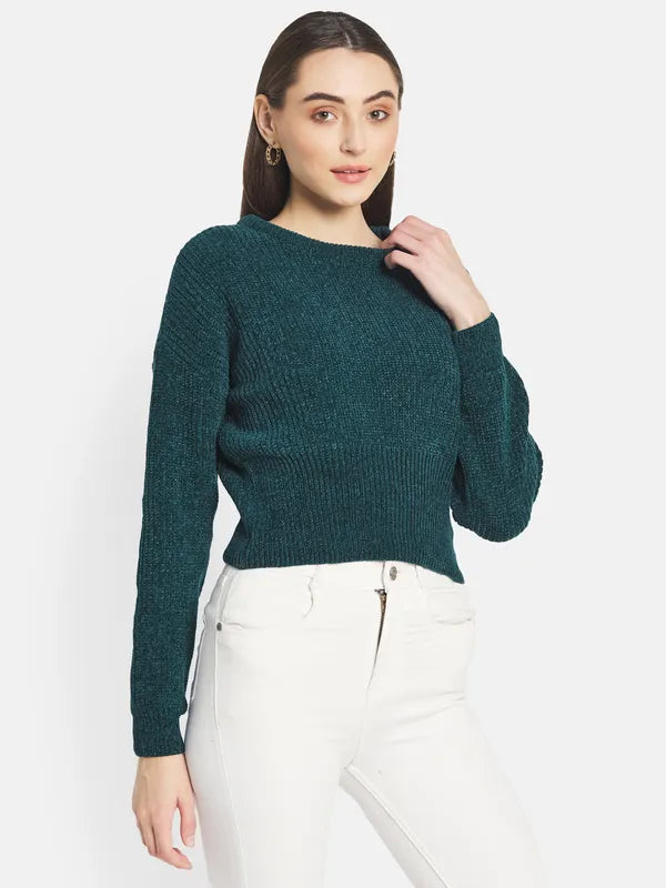 Mettle Women Green Cable Knit Pullover