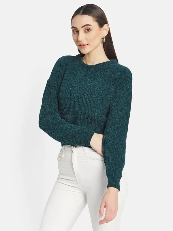 Mettle Women Green Cable Knit Pullover