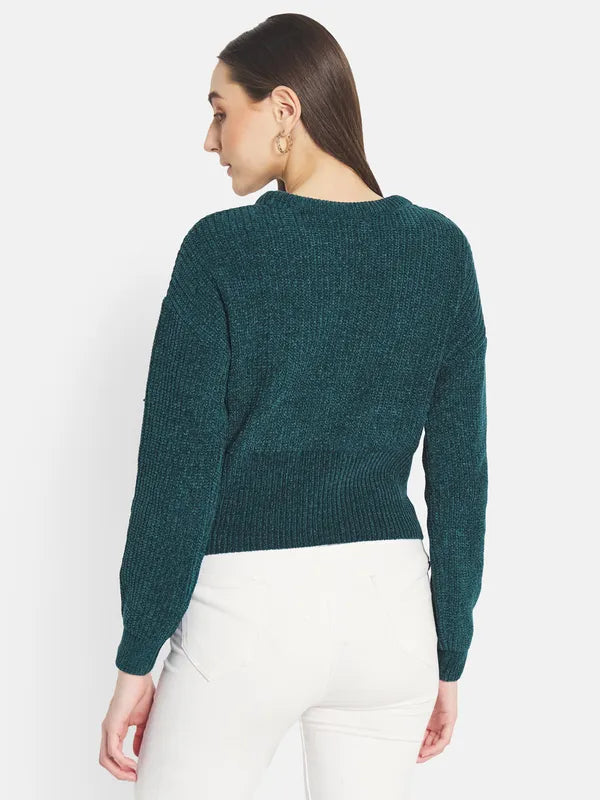 Mettle Women Green Cable Knit Pullover