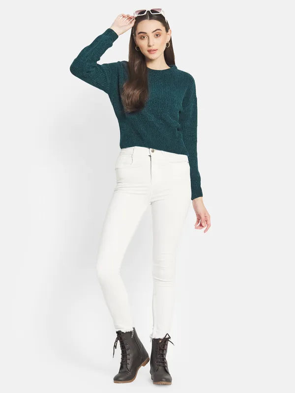 Mettle Women Green Cable Knit Pullover