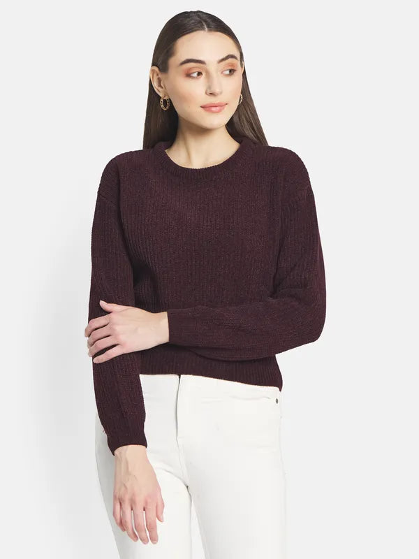 Mettle Women Maroon Cable Knit Pullover