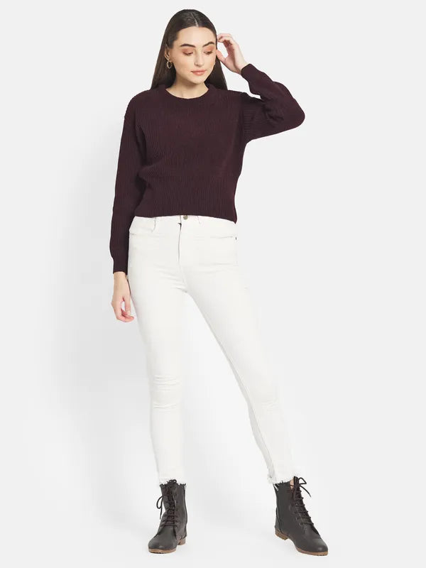 Mettle Women Maroon Cable Knit Pullover