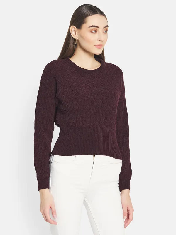 Mettle Women Maroon Cable Knit Pullover