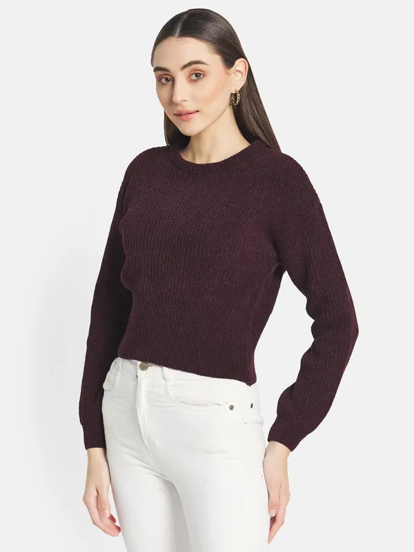 Mettle Women Maroon Cable Knit Pullover