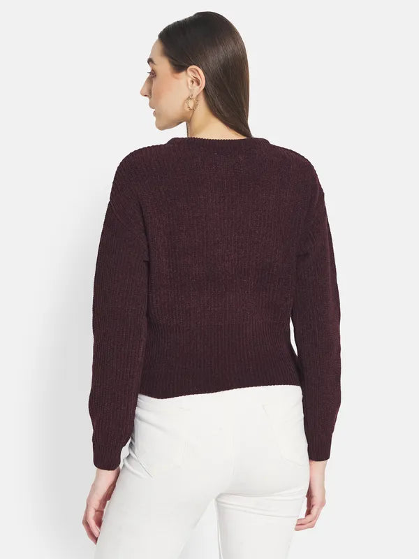 Mettle Women Maroon Cable Knit Pullover