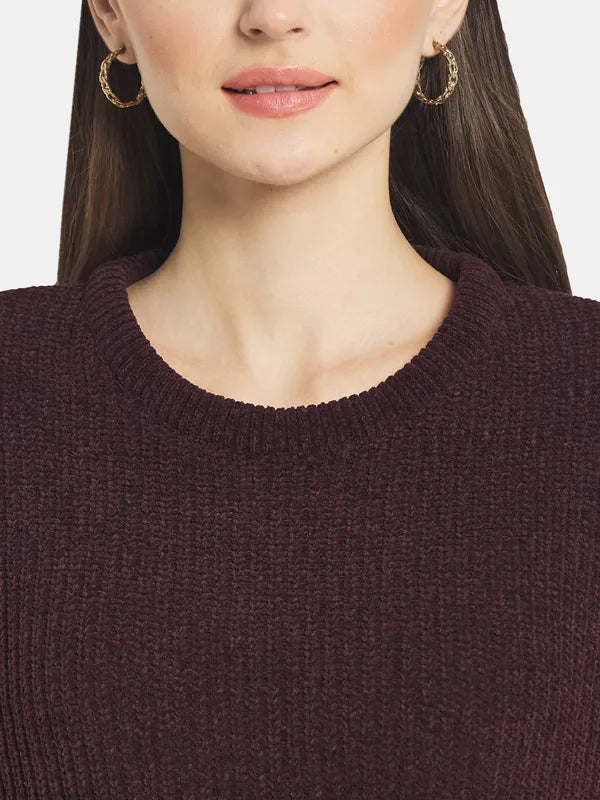 Mettle Women Maroon Cable Knit Pullover