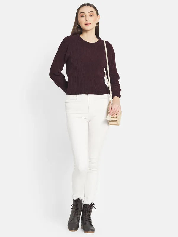 Mettle Women Maroon Cable Knit Pullover