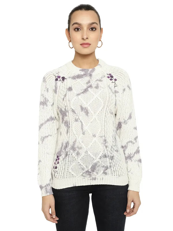 Mettle Women Purple White Cable Knit Pullover