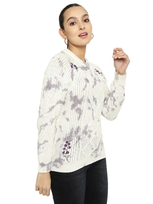 Mettle Women Purple White Cable Knit Pullover
