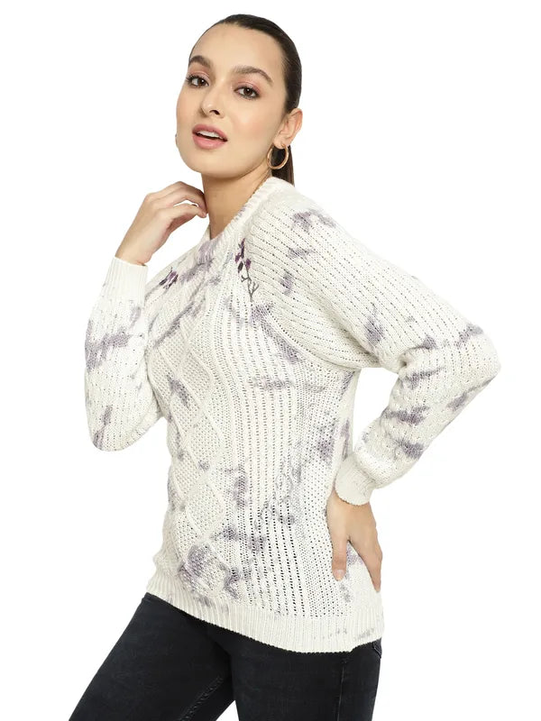 Mettle Women Purple White Cable Knit Pullover