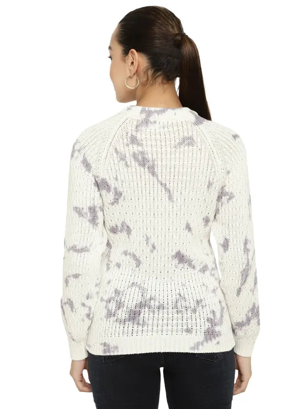Mettle Women Purple White Cable Knit Pullover
