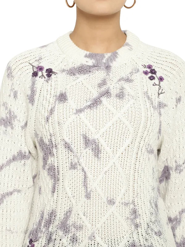 Mettle Women Purple White Cable Knit Pullover