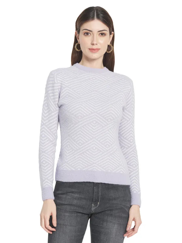 Mettle Women Purple  White Printed Pullover