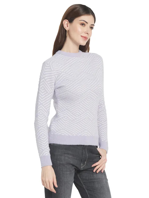 Mettle Women Purple  White Printed Pullover