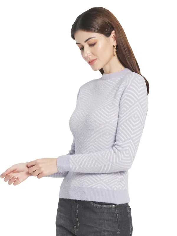 Mettle Women Purple  White Printed Pullover