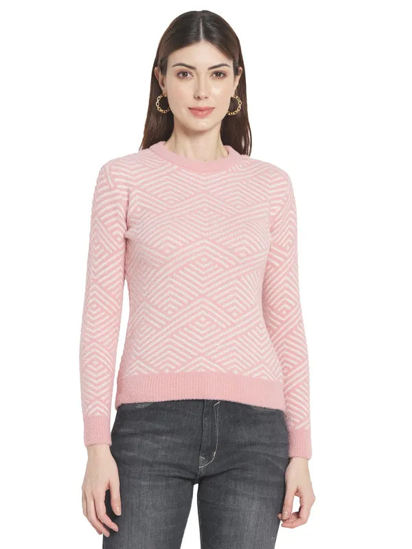 Mettle Women Coral  White Printed Pullover