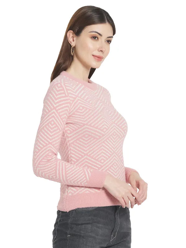 Mettle Women Coral  White Printed Pullover