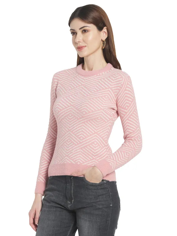 Mettle Women Coral  White Printed Pullover