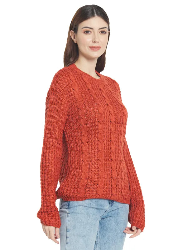 Mettle Women Orange Cable Knit Pullover