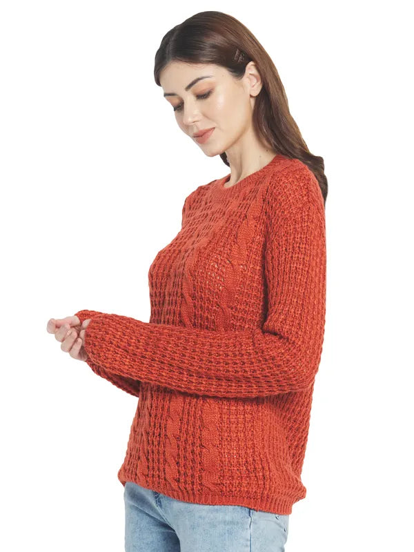 Mettle Women Orange Cable Knit Pullover