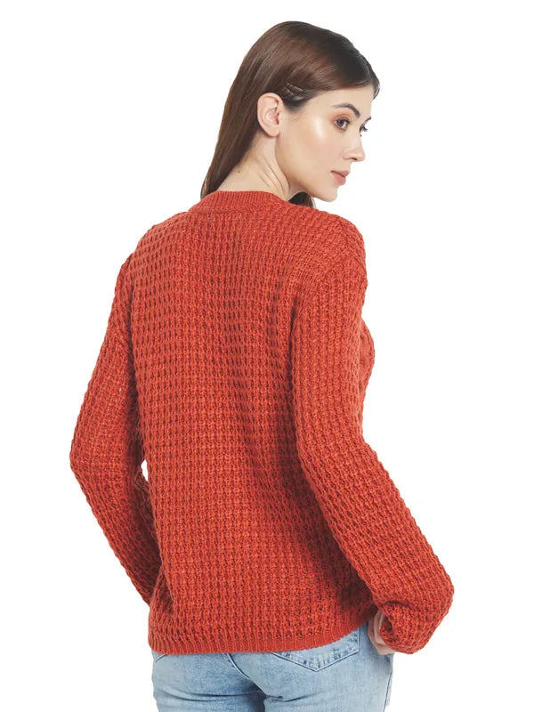 Mettle Women Orange Cable Knit Pullover