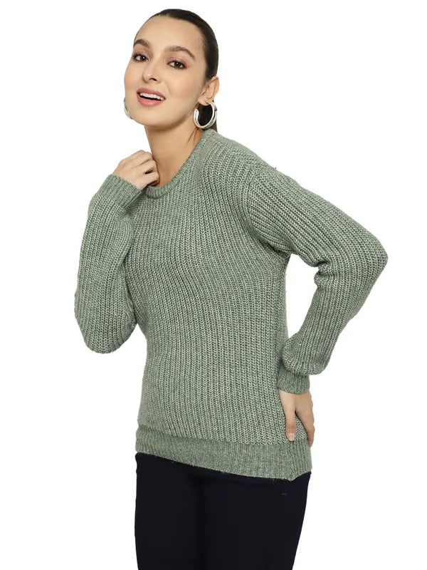 Mettle Women Olive Green Ribbed Pullover