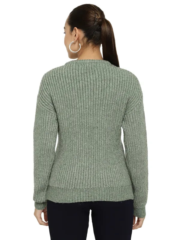 Mettle Women Olive Green Ribbed Pullover