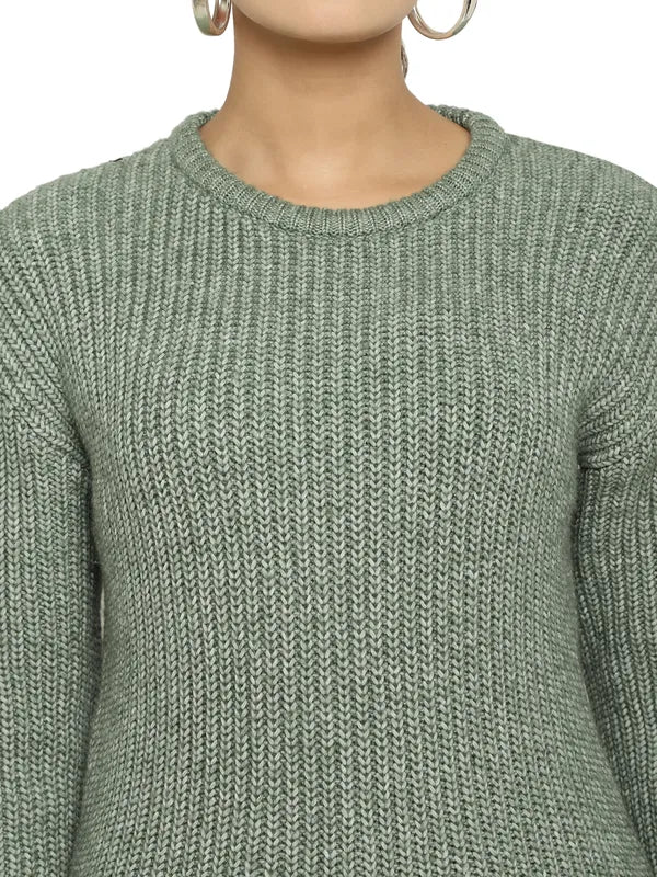 Mettle Women Olive Green Ribbed Pullover