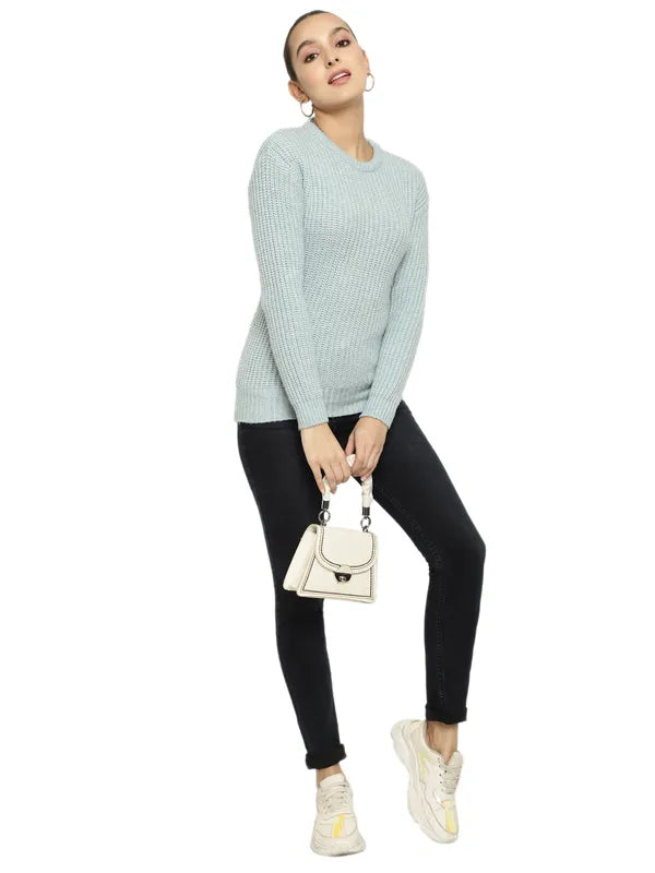 Mettle Women Blue Ribbed Pullover