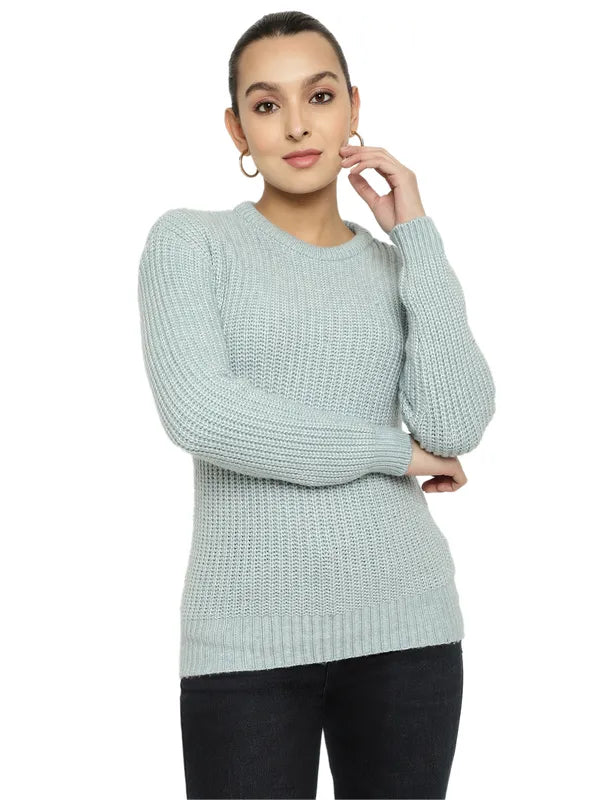 Mettle Women Blue Ribbed Pullover